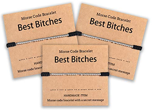 Shonyin Valentines Day Gifts for Friends Best Bitches Morse Code Bracelets for Women Friendship Matching Bracelet Set Best Friends Galentines Day Jewelry Unique Gifts for 3