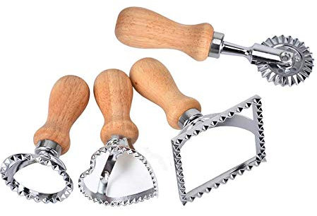 Emporte Piece Ravioli 4 pièces Moulle à Ravioli Emporte-Pièces pour Ravioli Tampon Ravioli Carre et Rond Roulette Découpe avec en Bois pour les Raviolis Pâtes