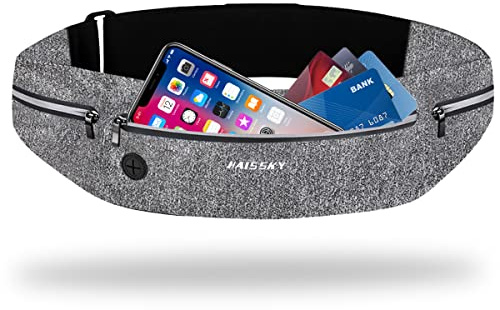 Ceinture de Course Fine pour Homme et Femme 3 Poches Étanche avec Trou pour écouteurs pour téléphone pour la Marche, la randonnée, Le Camping, Le Jogging, Les Sports de Plein air, Taille Universelle
