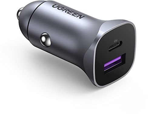 UGREEN 30W Cargador Coche, Cargador Mechero 2 USB Puertos, Cargador Coche Carga Rápida Mini Metal Compatible con iPhone 14, 13 Pro MAX, 13, 12, SE 2022, iPad Pro, Galaxy S22, Xiaomi 12, Mi11 Redmi 10