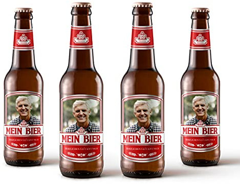 Bierflaschen Etikett personalisiert mit Foto & Text | Aufkleber-Set | ab 6 Stück | Motiv: Max (Rot)