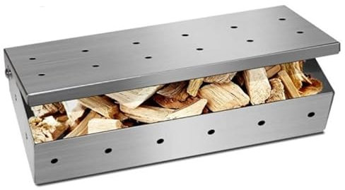 Boîte à fumer en acier inoxydable pour barbecue - 22,6 x 9 x 4,2 cm - Avec couvercle à rabat pratique pour barbecue à gaz et charbon de bois - Copeaux de fumage - Donne un arôme fumé - Couvercle