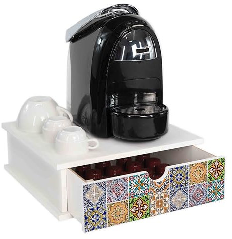 Lupia - Organizer Porta Capsule e Cialde Caffè, Cassetto Contenitore Bianco in Legno, Adatto per la cucina, angolo bar, ufficio, White TILES, Design Elegante, 33x33 cm