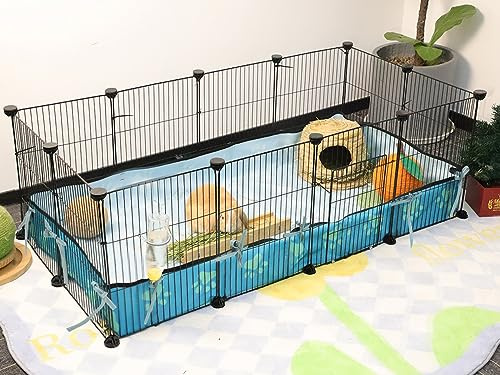 Guinea Pig Cages 8 Sq Ft Expandable C&C Cage Habitats for 2 Small Animal House Pet Playpen Metal Grids Indoor Rabbit Fence Hedgehog Cage with PVC Liner, 48 x 24 x 16 inch, 12 Panels, by CHEGRON