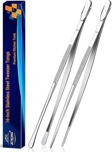 JETKONG 2 pinzette da cucina extra lunghe da 40 cm, pinze da cucina in acciaio inossidabile resistenti (argento)