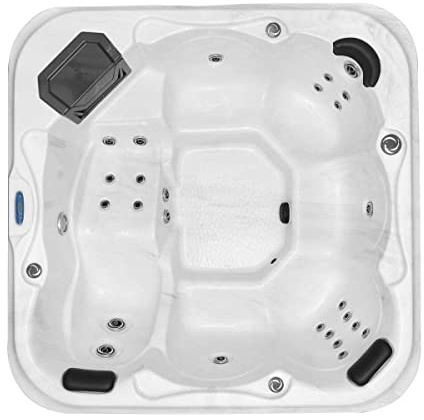 Sanotechnik Hidromasage Tirol para Exteriores, Color Blanco, con Cubierta, Dimensiones 210 x 210 x 80 cm, 28 chorros de Masaje, iluminación LED, Sistema de Audio Bluetooth, hidromasage para 6 pers.