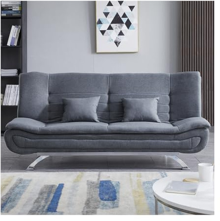 INMOZATA Linen Sofa Bed 3 Seater Sofa 188cm Bed Settee Click Clack Sofabed Convertible Sofa Couch with Chrome Legs and Two Pillows Support Leg for Living Room/Guest Room/Office (Grey)