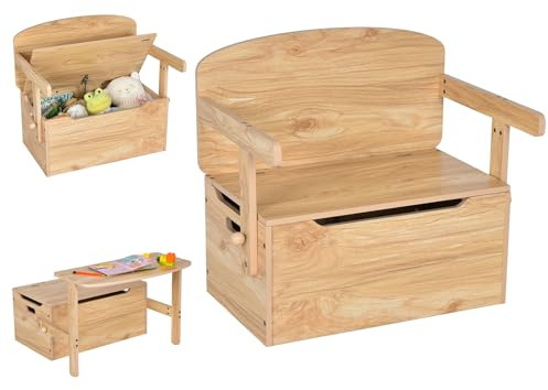 DREAMADE 3 en 1 Coffre à Jouets en Bois Enfant 60x34x57CM,Ensemble Table et Chaise avec Boîte de Rangement&Couvercle,Banc de Rangement Enfants 3-7Ans (Naturel)