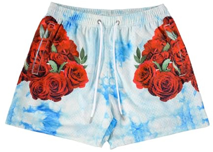 BOOMLEMON Pantaloncini corti da uomo in rete con stampa grafica casual alla moda pantaloncini retrò attivi palestra Streetwear pantaloni corti, Rosa azzurra, M