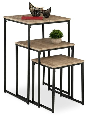 Relaxdays Beistelltisch 3er Set, quadratisch, Metall, grau/schwarz