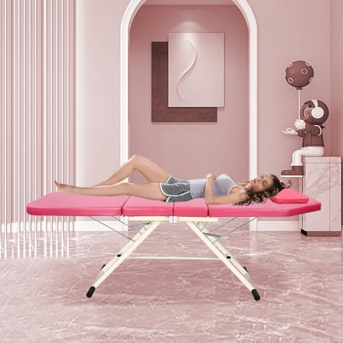 Camilla de masaje plegable portátil para salón, spa, cama de masaje, mesa de masaje, mesa de masaje, cama de belleza, cama cosmética para salones de masaje, hogar, etc. (rosa)