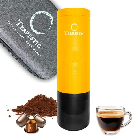 Terrestic Dose Macchina Caffè Espresso Portatile Elettrica con Custodia Rigida – Compatibile con Polvere e Capsule Nespresso, Ricarica USB-C, per Viaggio e Ufficio