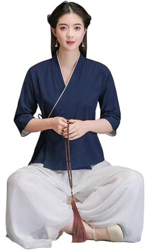 DAYKET Abito Tai Chi per Donna, Uniforme Cinese Tradizionale per Meditazione Zen, Abbigliamento per Arti Marziali, Abbigliamento per Esercizi Mattutini Kung Fu,Blue-M