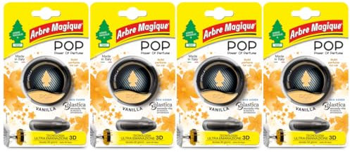 Arbre Magique POP, Profumatore Auto Solido, Fragranza Vaniglia, Profumazione Dolce e Delicata, Durata Fino a 30 Giorni, Design Italiano, Confezione da 4 Pezzi