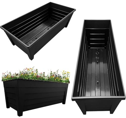 Pluto Packaging Black 4 Large Grosvenor Trough Planter For Home, Office, Gardens, Greenhouses & Patios