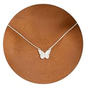 HANLI Silver Necklaces for Women S925 Sterling Silver Plated Dainty Butterfly Necklace Simple Everyday Jewelry