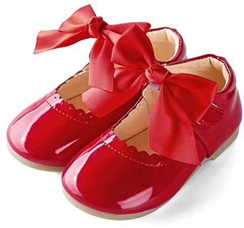 JerrisApparel Scarpe Bambina Vernice Fiocco Abito Mary Jane Ballerine (25 EU, Rosso)