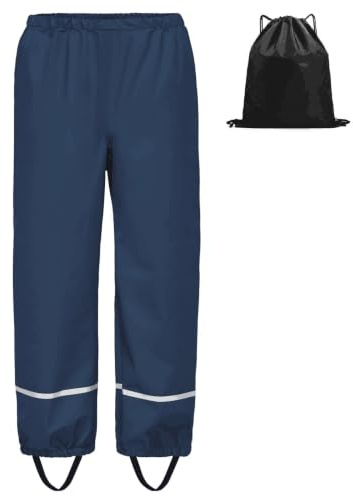 BSBUY Lätta regnbyxor barn regnbyxor utan remmar reflektorränder regnbyxor flickor vattentäta vindtäta, ventilerande regnbyxor unisex pojkar regndräkt (marinblå, 98 ~ 140), Marinblå, 140 cm