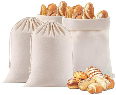 KASESSS Set Di 4 Sacchetto Per Pane In Lino, 30x40 Cm Sacchetti Per Pane Riutilizzabili Salvafreschezza, Lavabili Ecologici Sacchetti In Stoffa Con Coulisse Per Pani, Patate, Frutta E Verdura