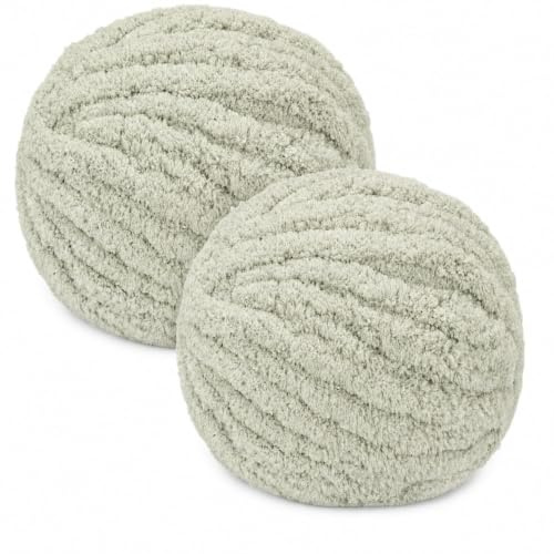 Bafeil Sage Green XXL Chunky Chenille Yarn, 2 x 250g Soft Thick Tube Yarn | for Hand Knitting & Crocheting, Fluffy Jumbo Yarn for Blankets, Scarves, Cushion Covers & DIY Home Decor