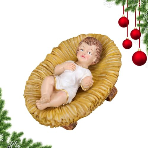 Infant Jesus In Manger Statue, Jesus In The Manger Juldekor Harts julkrubba | Julfigur Harts Heliga familjen Nativity Figur, julbord mittpunkt, realistisk detalj för matbord öppen spis