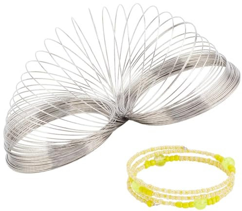 PandaHall 500 Schleife Silber Schmuck Memory Beading Draht Armreif Armband Draht für Armband DIY Schmuck Herstellung, 24 Gauge, 65mm
