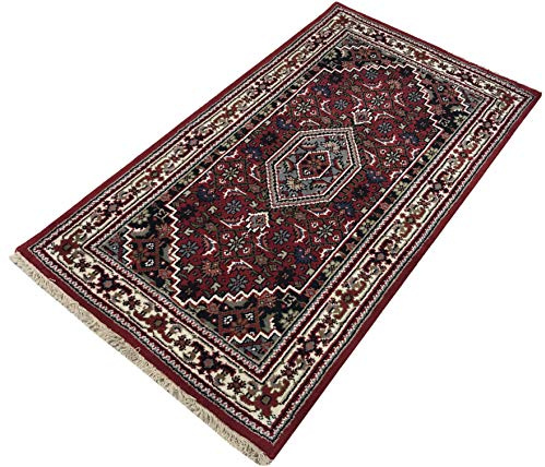 WAWA TEPPICHE Orientmatta Bidjar Handknuten röd grädde matta ~ 100 % ull (90 x 160 cm)