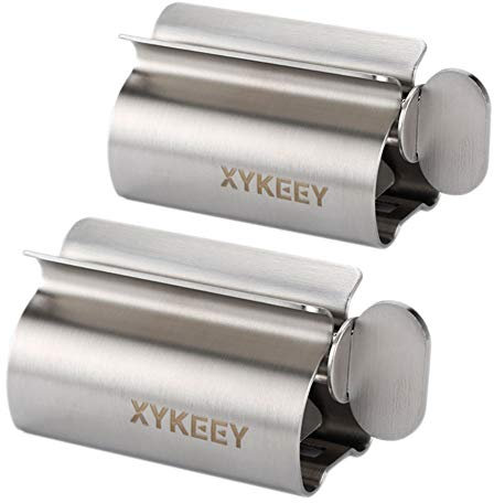 Toothpaste Tube Squeezer - Set of 2 Toothpaste Squeezer Rollers, Metal Toothpaste Tube Wringer Seat Holder Stand XYKEEY