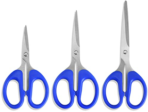 Haushaltsschere 3er Set, Allzweckschere mit Edelstahl-Klingen, geeignet für Schule, Büro, Basteln und Familie im täglichen Gebrauch, 11,9 cm, 14,9 cm, 14,9 cm, 14,9 cm, 14,9 cm, 14,9 cm, 16 cm, Blau