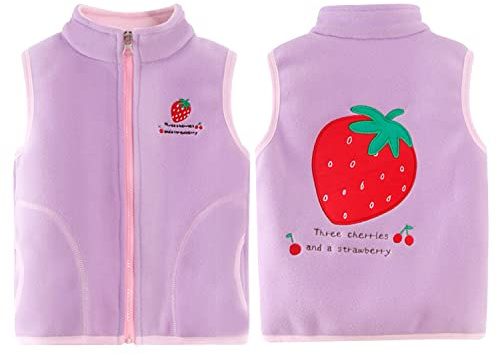 Baby barn fleeceväst pojkar flickor polar fleece väst ståkrage dragkedja ärmlös barnjacka tecknat mönster, polisbil blå 120, 89405 Jordgubbe lila, 110-116