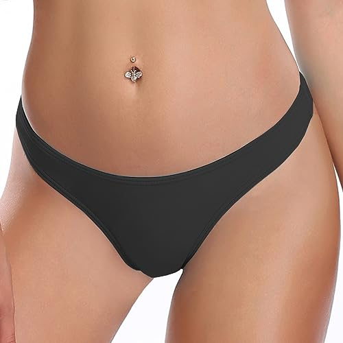Joweechy Womens Brazilian Bikini Bottoms Solid Color Swim Briefs Swimwear Thong Bottom XL,Black