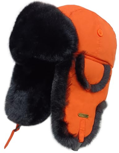 HEYANN Uschanka Trapper Cappello Russo in Pelliccia Sintetica con Paraorecchie Cap Earflap Invernale Berretto da Aviatore Berretto in Pelliccia per Adulti Unisex per Uomini, Colore: arancione., L/XL