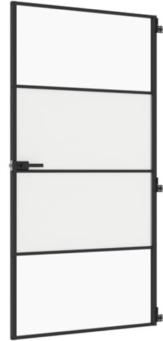 vidaXL Puerta Interior Delgada, Puerta de Panel, Panel de Privacidad, Puerta Decorativa para Dormitorio Baño, Vidrio y Aluminio Negra