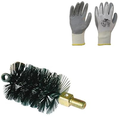 PINTO FERRAMENTA Scovolo kit Spazzacamino Pulizia Pulitore Pulisci Canna Fumarie Spazzola Tonda o Quadrata Asta Tubi Stufa Legna Camino Pellet Guanti (TONDO, 10 CM)