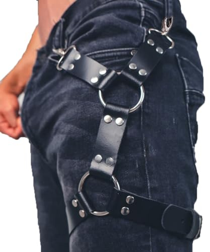 Thcbme Harnais pour homme - Ceinture - Jambe - Cuisse - Poitrine - Jarretière - Cuir - Punk Gothique Festival Rave Club Halloween - Accessoires de fête, 1, taille unique