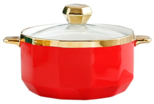 Yiustldd Porcelain Serving Tureen, Round Soup Tureen with Glass Lid Ceramic Serving Soup Bowl with Handle for Restaurant Home Kitchen Decoration, Microwave and Dishwasher Safe,Red