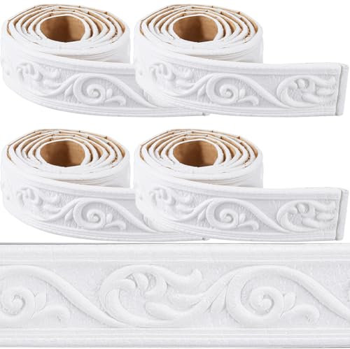 CRASPIRE 9mx5cm Crown Molding Peel and Stick Foam White Self Adhesive Flexible Trim 3D Sticky Vintage Decorative Wallpaper Border Wall Edging Foam Baseboard Mirror Border Wall Lines Hotel DIY Decor