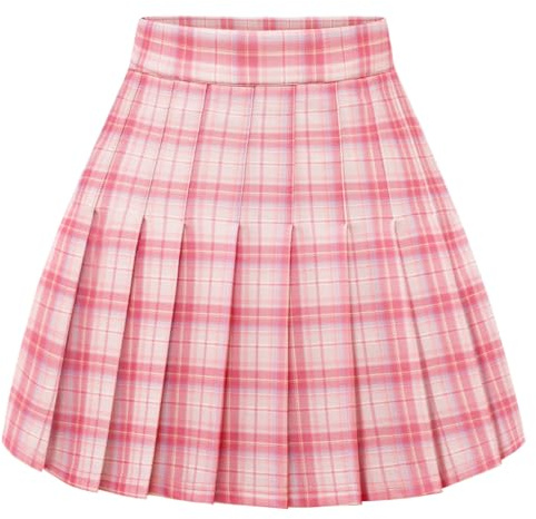 Timormode Pleated Skirt for Women Short High Waist Skirt Tennis School Skirt TMBZQ20 Pink White Plaid L