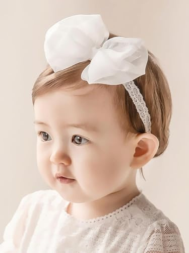 ICKEYOU Baby Girls Cute Lace Bow Headband Soft Cotton Elastic Hair Accessories for Toddlers Newborns Ideal for Birthdays Baby Shower Photoshoots Special Occasions