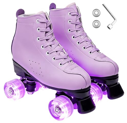 ERNAN Patines LED, Patines 4 Ruedas,Patines En Paralelo Niña/Mujer,4 Ruedas Hombre,Top Alto Clásico PatinesSobreRuedas Adulto,Adecuado para Principiantes (Purple, 38)