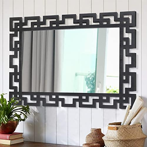 AAZZKANG Specchio decorativo da parete con cornice in legno, grande, 65 x 45 cm, moderno, rettangolare, da appendere, per camera da letto, soggiorno, bagno, corridoio, ingresso, nero