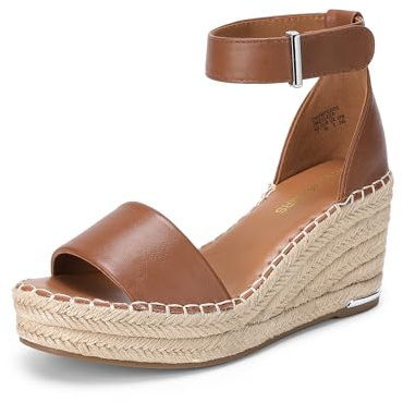 DREAM PAIRS Sandales Compensé Femme Espadrilles Plateforme à Bout Ouvert, Sandales Été Chic avec Bride Cheville, Chaussures de Plage et Mariage Confortables,Size 41,Brun,DWUMPS2505
