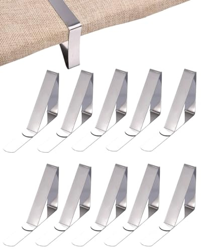 BPTRKOM Clip Ferma Tovaglia in Acciaio Inossidabile – Set da 10 Pezzi in Argento – Ideale per Picnic, Feste all'aperto e Tavoli da 1-3 cm di Spessore