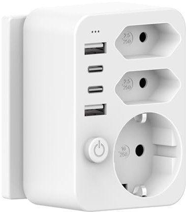 HANYEAL Múltiple Enchufe de Red USB con Adaptador de Viaje, 4 USB (2 x A + C) 3,4 A, Carga Rápida, Interruptor de Seguridad y LED