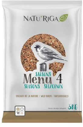 Riga - NATU'RIGA - Menu 4 Saisons - Mélange De Graines Et Céréales - Nourriture Oiseaux Extérieur - Recette Énergétique - Toute Saison - 3KG