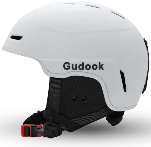 Gudook Casco da sci da donna e uomo, per sci, snowboard, con sistema di ventilazione, casco da neve per adulti e ragazzi (bianco opaco, L (57-61 cm)
