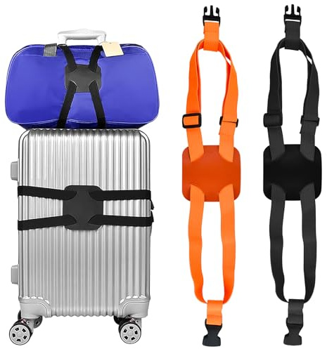 Culinavog Correas para Maletas Ajustable, Cinturón para Maleta Elástica Universal, Correa de Equipaje Seguridad 2 Unidad, Accesorios de Viaje Correa Cruzada