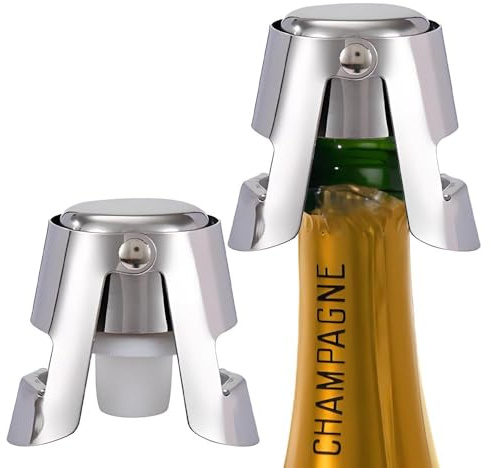 2 Pièce Bouchon Champagne en Acier Inoxydable - Fonctionne comme Bouchon Vin/Bouchon'S Liege pour Garder Bulles et Goût |Pour les Bars, les Fêtes, les Familles et les Amateurs de Champagne (2)