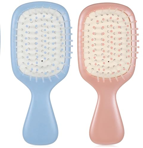 YBEATY Paquete de 2 mini de pelo portátiles de tamaño de viaje, cerdas suaves, bolsillos húmedos y secos, monederos, para el pelo, pequeño peine desenredante para mujeres, hombres