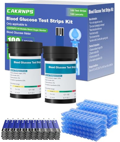 CAKRNPS Blood Glucose Test Strips, 100 Count Blood Sugar Test Strips and 100 lancets for Diabetes, Accurate, Auto Code, Compatible with All CAKRNPS Glucometer for Easy Blood Sugar Testing (No Monitor)